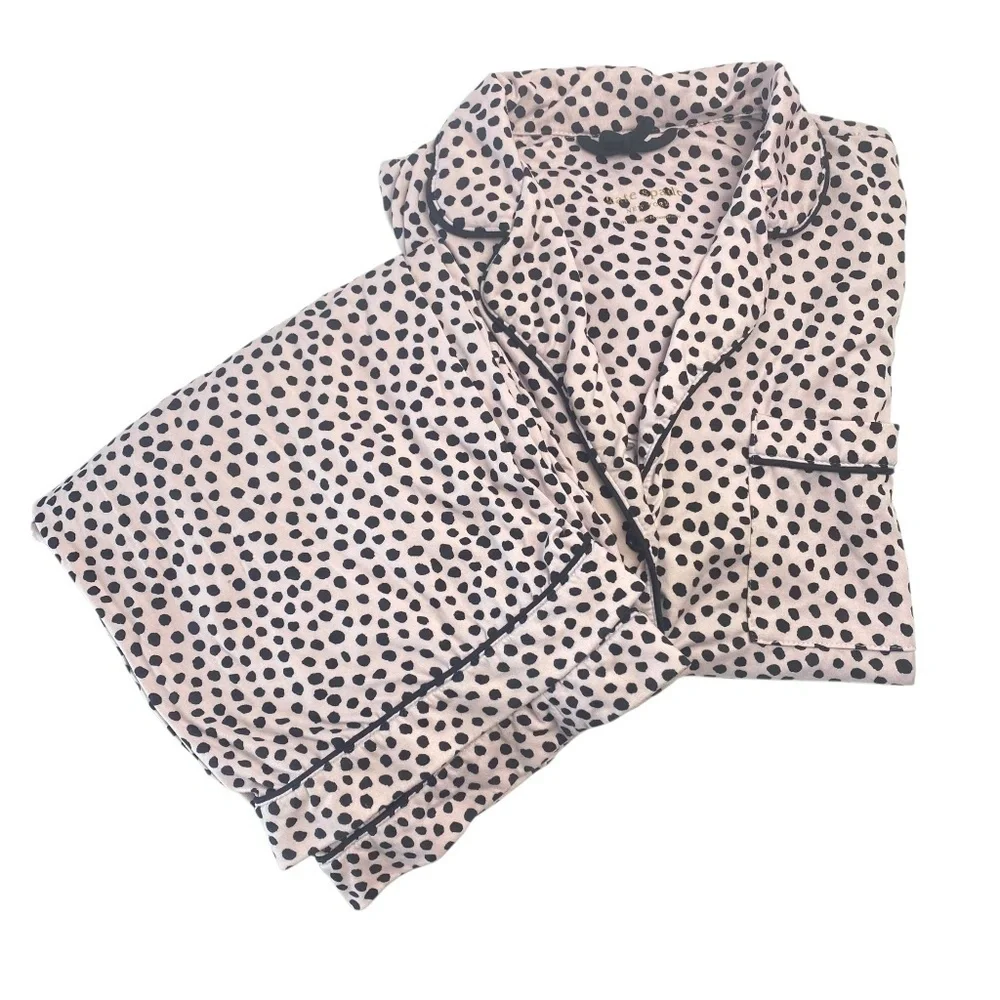 KATE SPADE Blush Pink Black Dots Short Sleeve Long Pant Pajamas Top M/Pant S